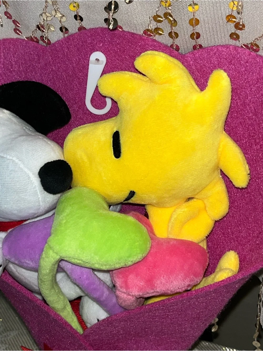 Peanuts Pink Plush Heart Bouquet with Snoopy and Woodstock Toys NEW!
